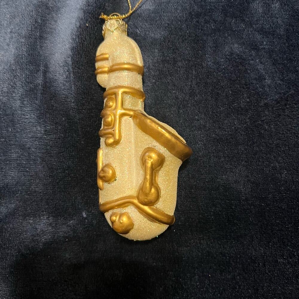 Gold Saxophone Glass Ornament Glitter Christmas Holiday Decor 5” Music Jazz